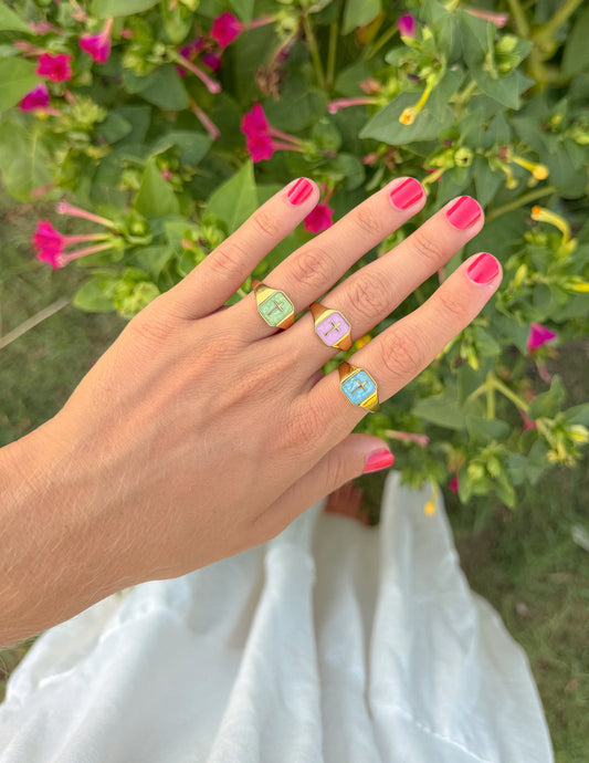 Lilac Enamel Cross Ring – Christian Ring