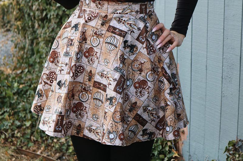 Steampunk Skater Skirt - Small Only in closeup — Soul Flow Apparel