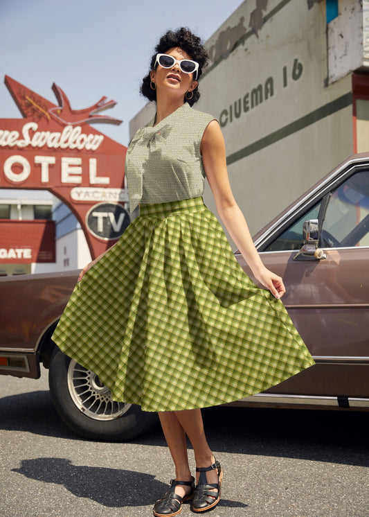 Green Plaid Doris Skirt, view 1 — Soul Flow Apparel
