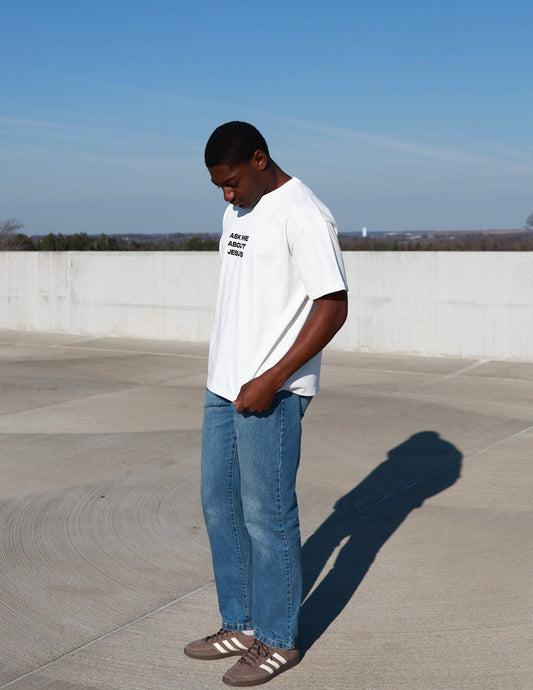 Ask Me About Jesus Heavyweight Tee – Christian T-Shirt