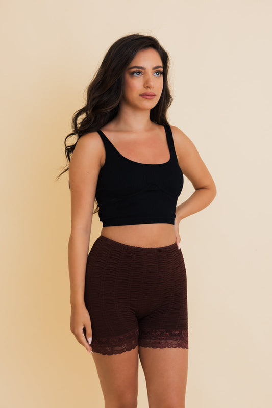 Stretch Smock Textured Lace Trimmed Lounge Shorts 🩳 Leto Collection
