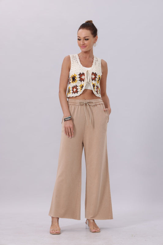 Acid Wash Wide-Leg Sweatpants – Relaxed Fit with Raw Hem Leto Collection