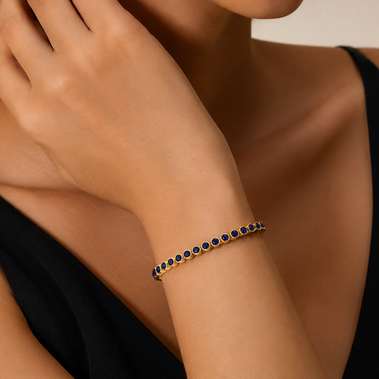 Lapis Lazuli Cabochon Tennis Bracelet in jun pm, view 38 — Soul Flow Apparel