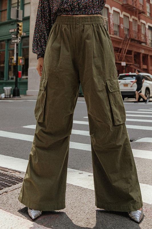Incredible Moments Woven Cargo Pants with Elastic Waist and Wide Leg Outdoor — Soul Flow Apparel