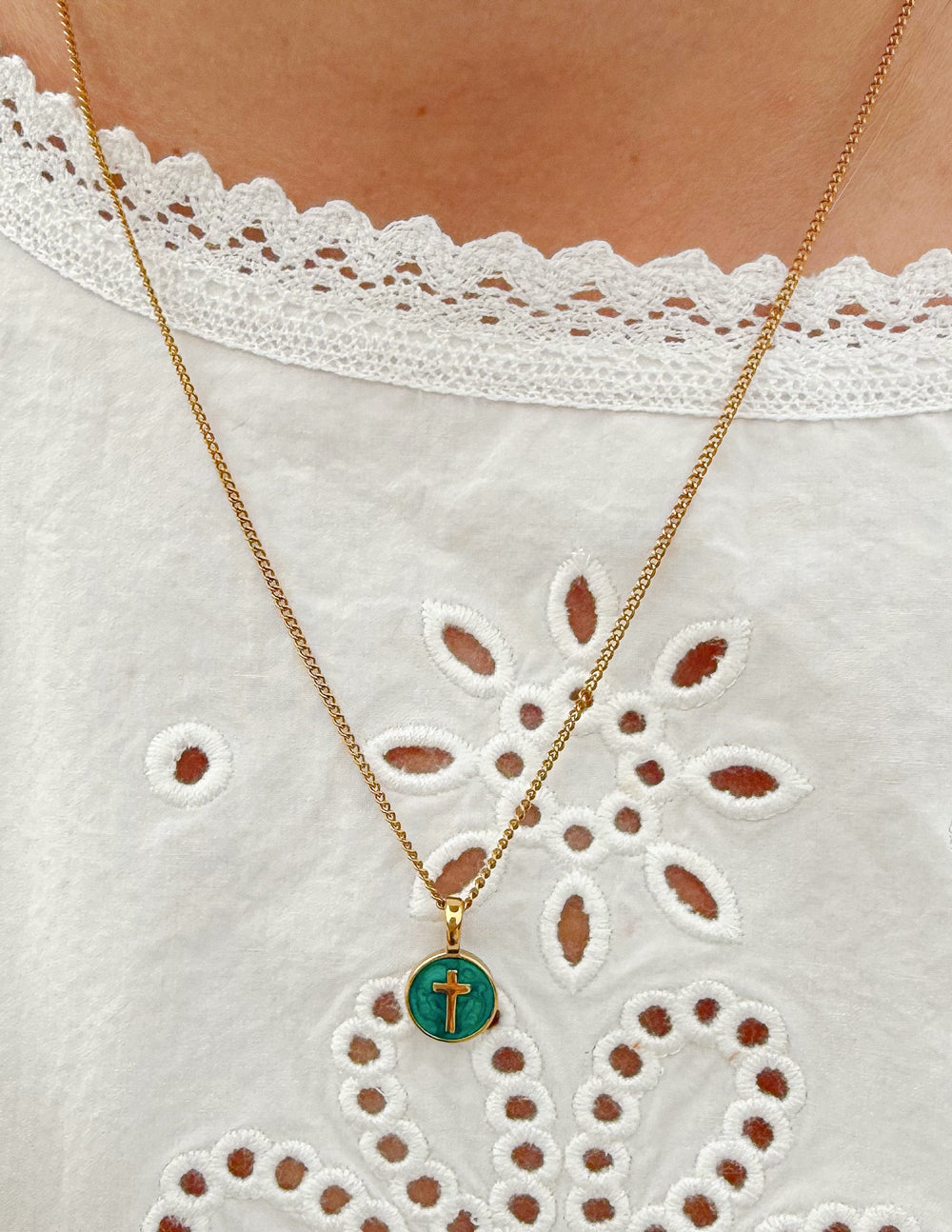 Emerald Agape Cross Pendant Necklace – Christian Necklace