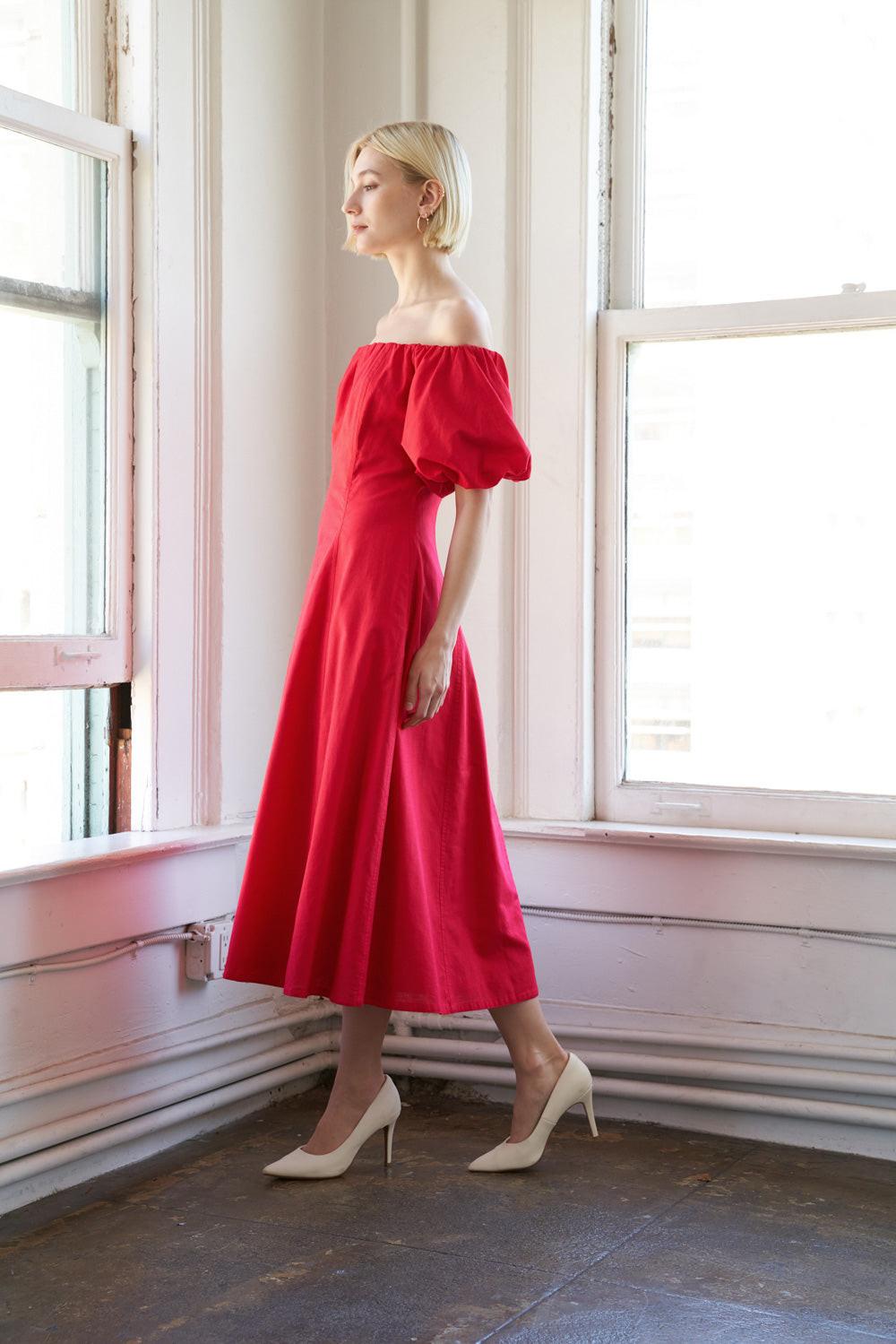 Protecting My Peace Red Woven Midi Dress in 20red, view 2 — Soul Flow Apparel