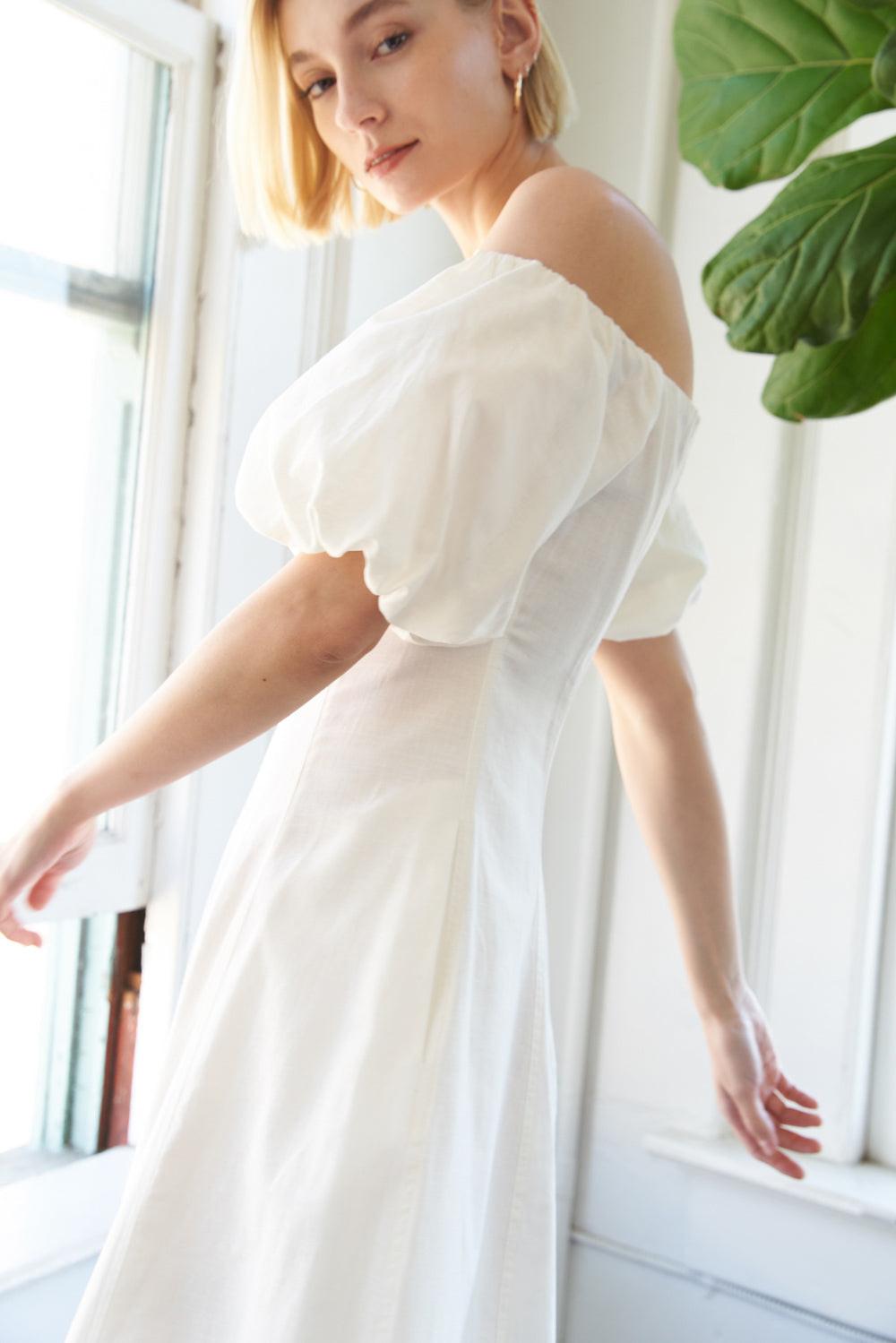 Protecting My Peace Woven Midi Dress in 20white, view 4 — Soul Flow Apparel