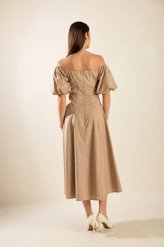 Protecting My Peace Taupe Woven Midi Dress, view 5 — Soul Flow Apparel