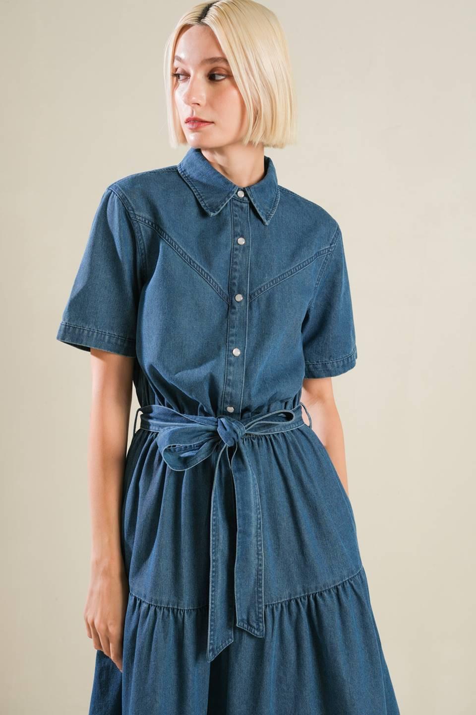 Absolute Edge Denim Midi Dress in blue, view 4 — Soul Flow Apparel