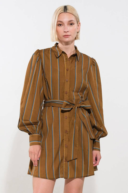Give It a Go Woven Mini Dress in brown multi, view 1 — Soul Flow Apparel