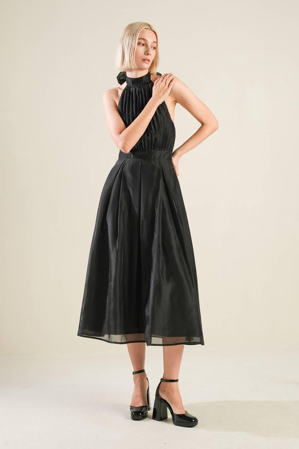 Invitation to Love Woven Midi Dress in black, view 5 — Soul Flow Apparel