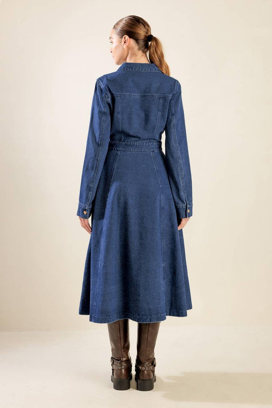 Drifting Thoughts Denim Midi Dress in blue, view 7 — Soul Flow Apparel