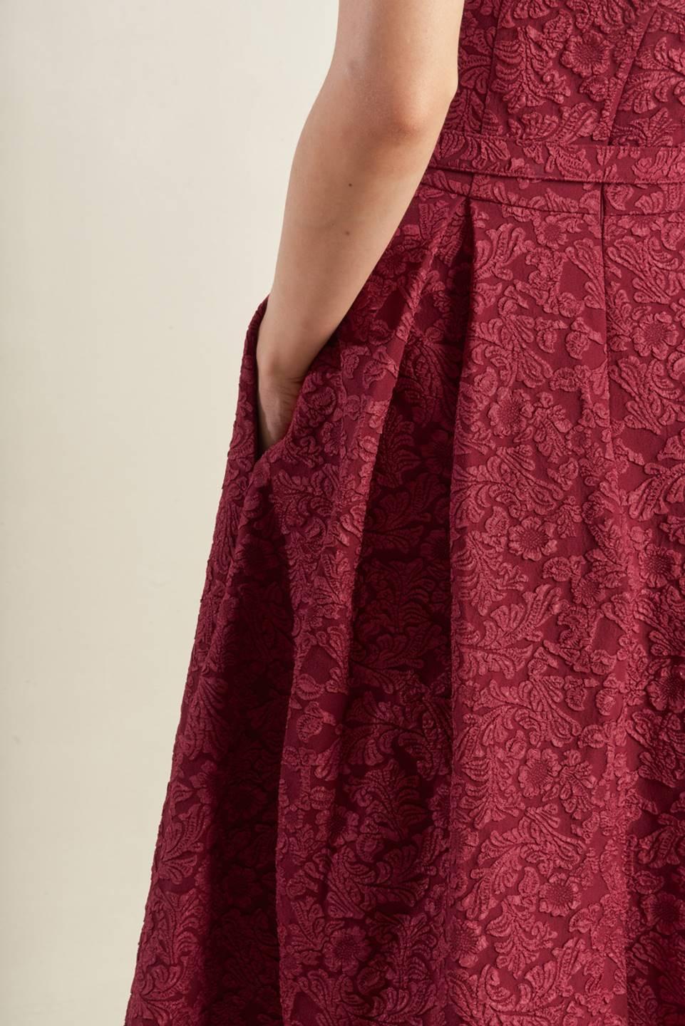 Glorious Shine Woven Midi Dress in burgundy, view 8 — Soul Flow Apparel