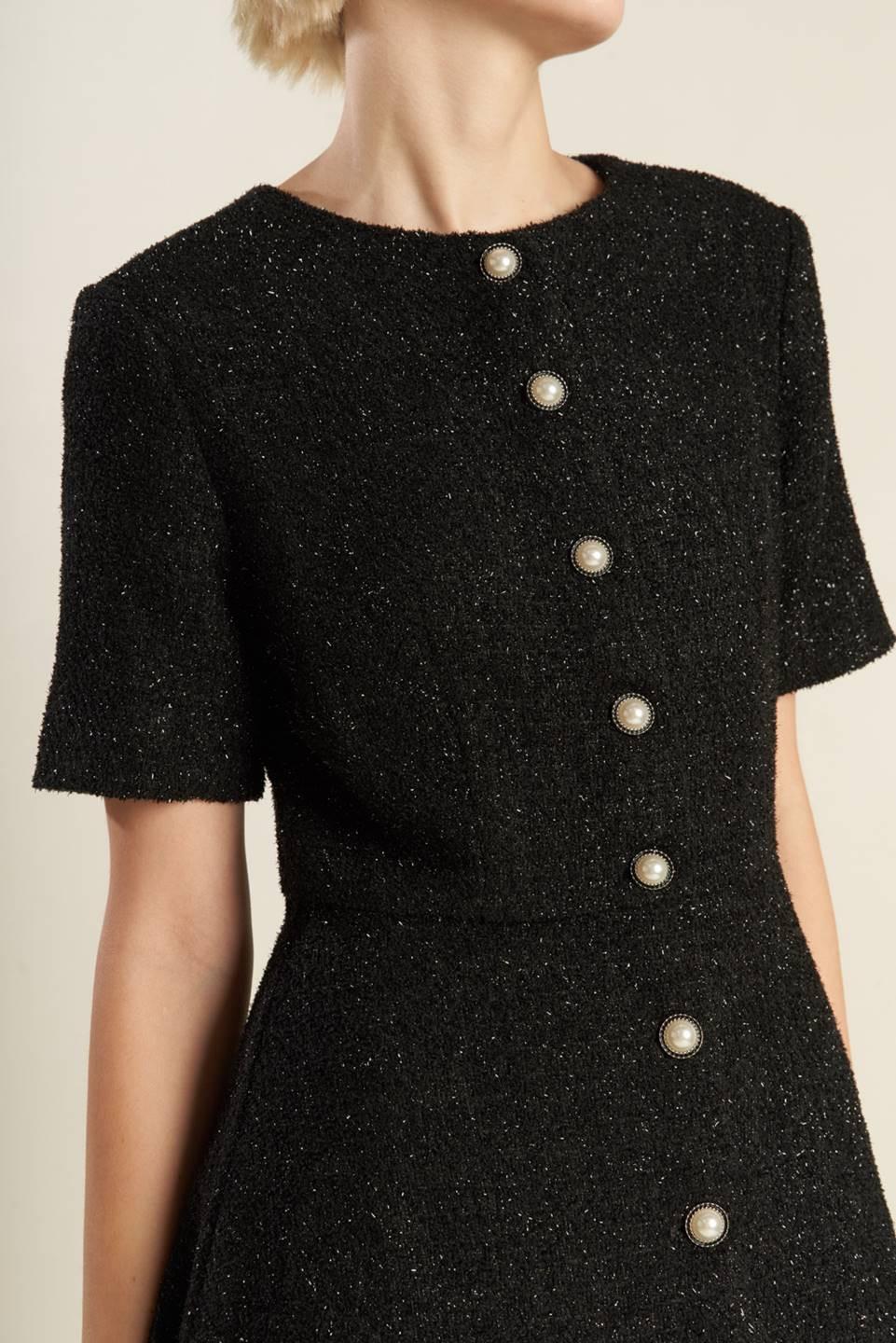Something More Tweed Woven Midi Dress in black, view 3 — Soul Flow Apparel
