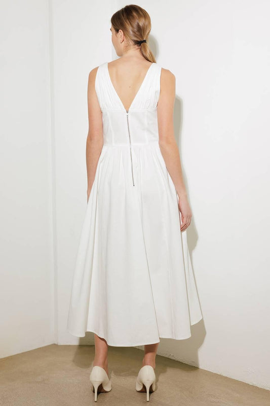 Fanciful Escapes Woven Midi Dress in white, view 6 — Soul Flow Apparel