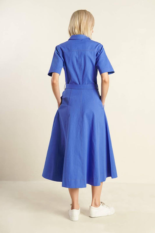Soul on Fire Woven Midi Dress in blue, view 4 — Soul Flow Apparel