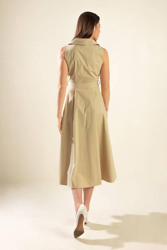 Ideal Approach Woven Midi Dress in beige, view 8 — Soul Flow Apparel