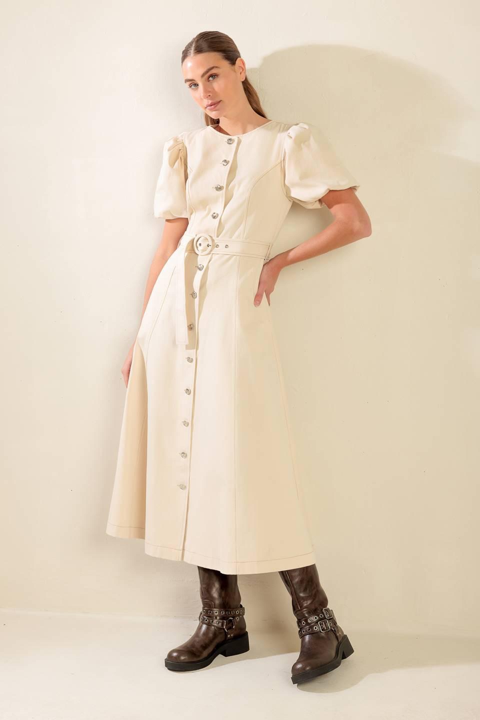 Captured By the Night Twill Midi Dress in ecru, view 8 — Soul Flow Apparel