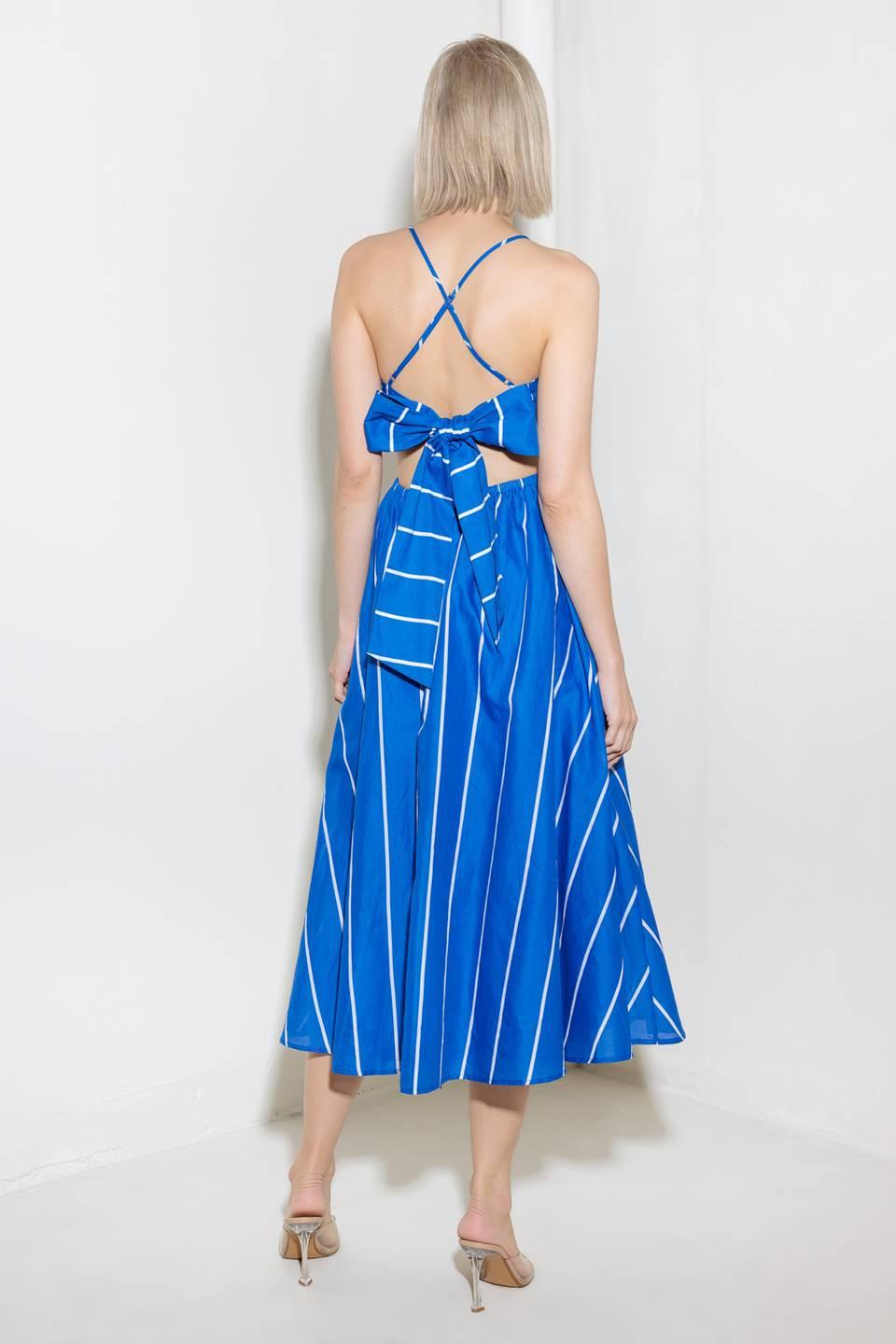 Let the Good in Blue Woven Midi Dress in white, view 6 — Soul Flow Apparel