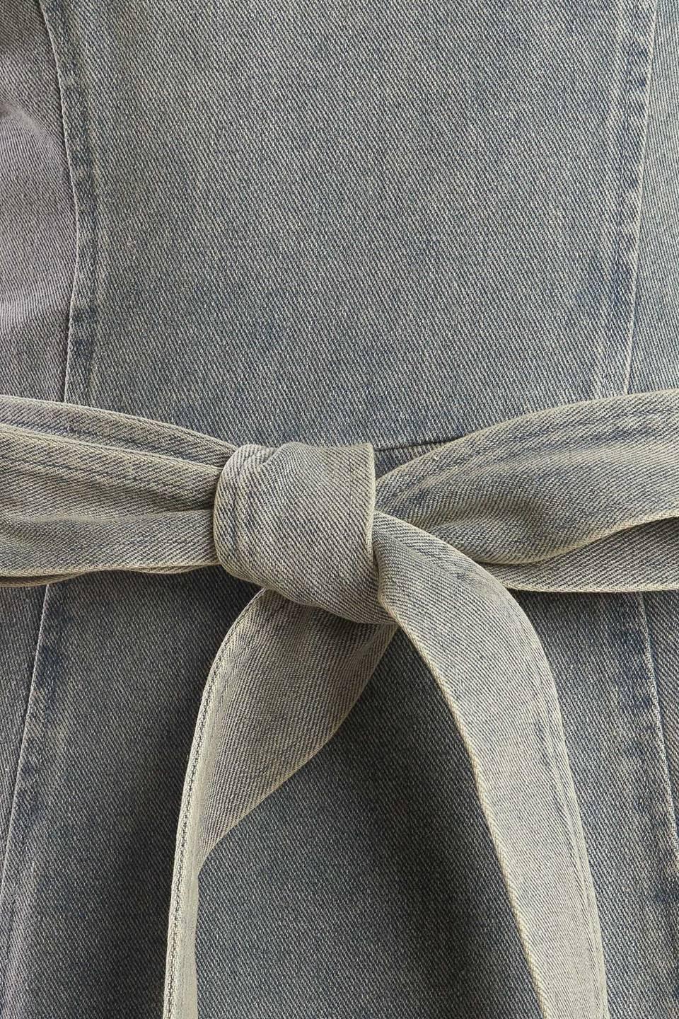 A Day At the Vineyard Denim Midi Dress in medium indigo, fabric swatch — Soul Flow Apparel