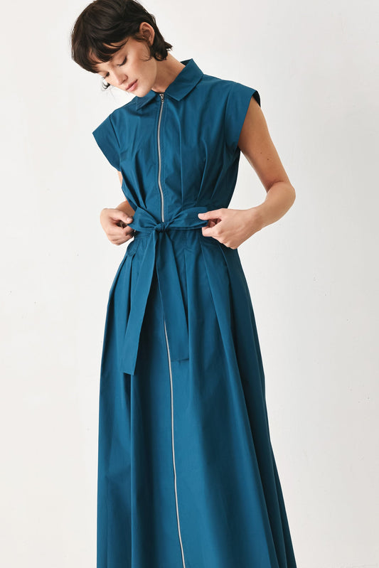 Blue Serenity Woven Midi Dress in teal, view 3 — Soul Flow Apparel