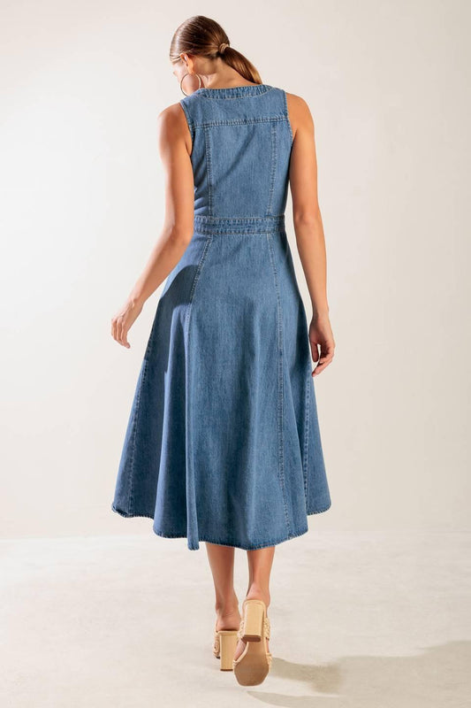 The Journey Begins Blue Denim Midi Dress, view 5 — Soul Flow Apparel