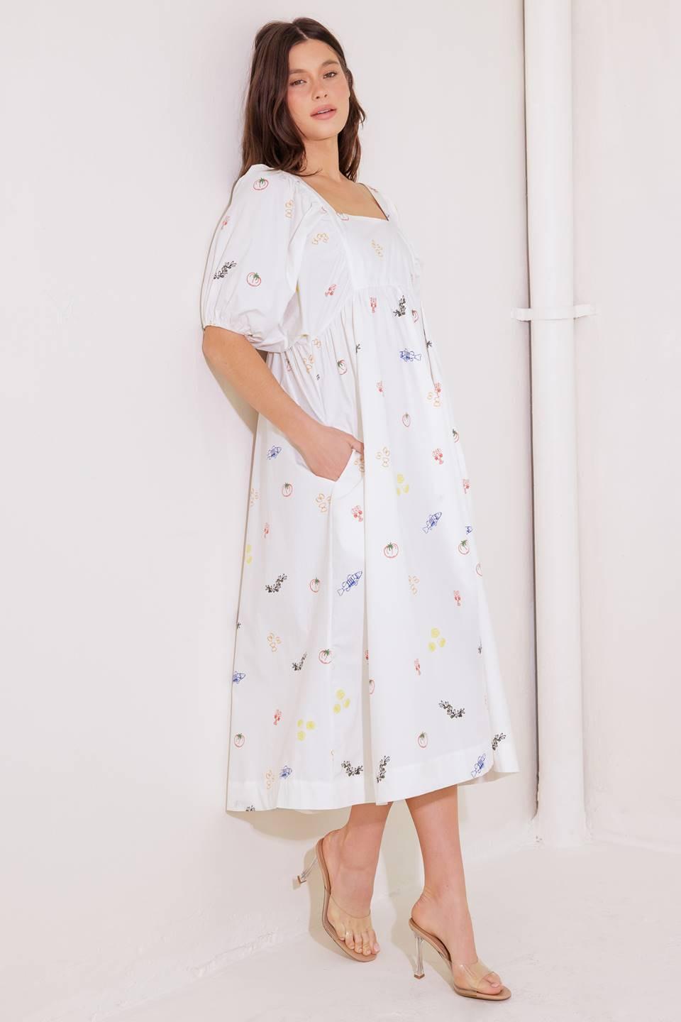 The World Is Yours Woven Midi Dress in white, view 7 — Soul Flow Apparel