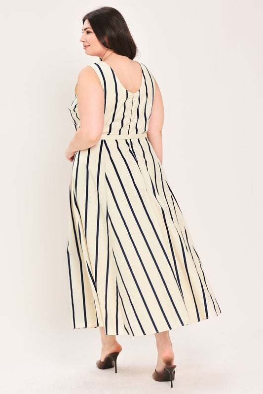 Sail Away Woven Midi Dress in ecru navy, view 2 — Soul Flow Apparel