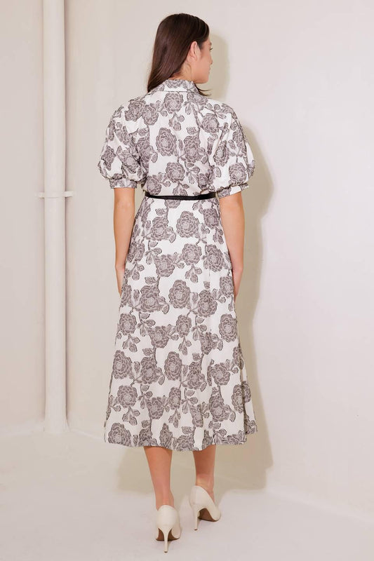 Time After Time Woven Midi Dress in natural black, view 7 — Soul Flow Apparel