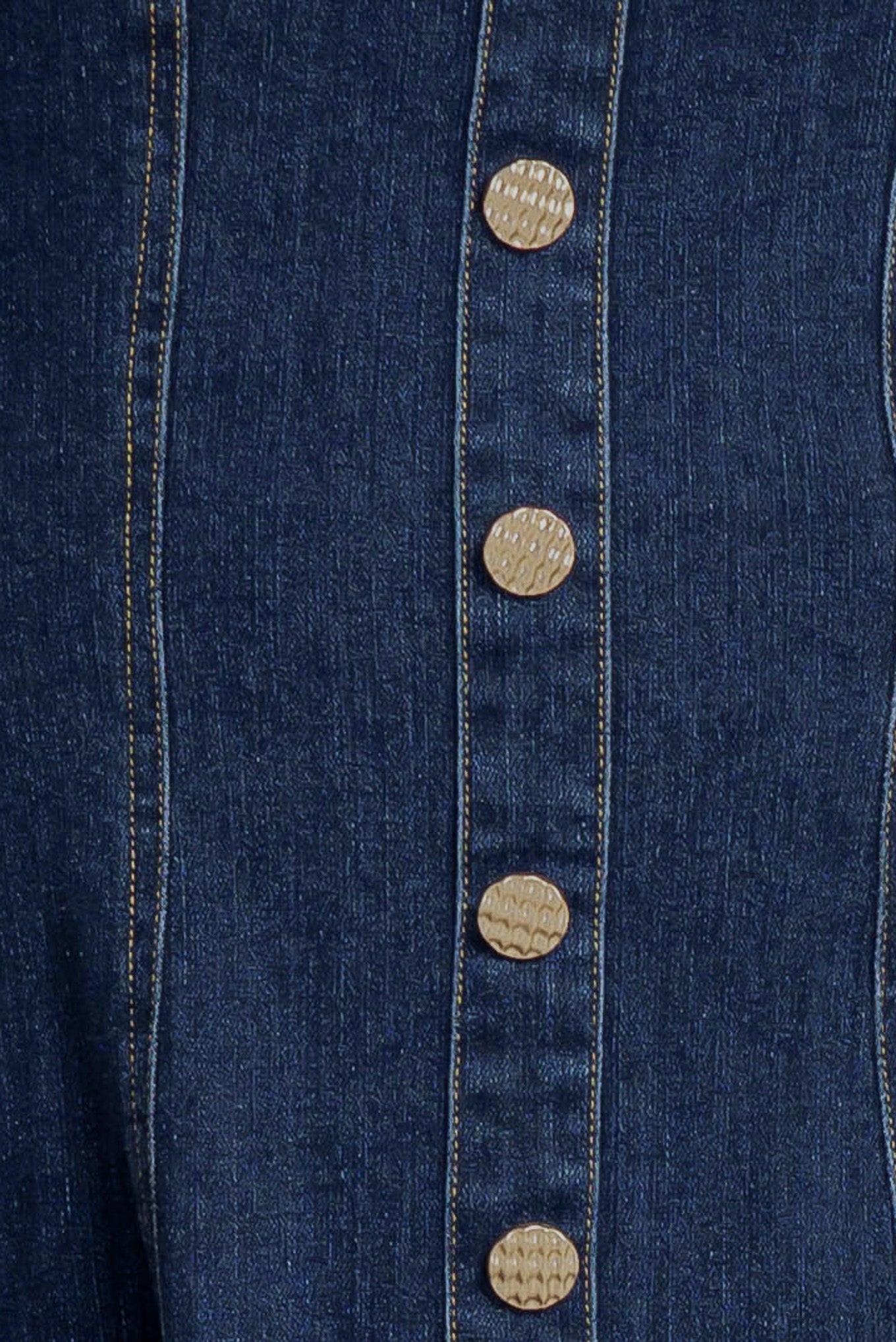 Puff & Play Denim Mini Dress in indigo, fabric swatch — Soul Flow Apparel