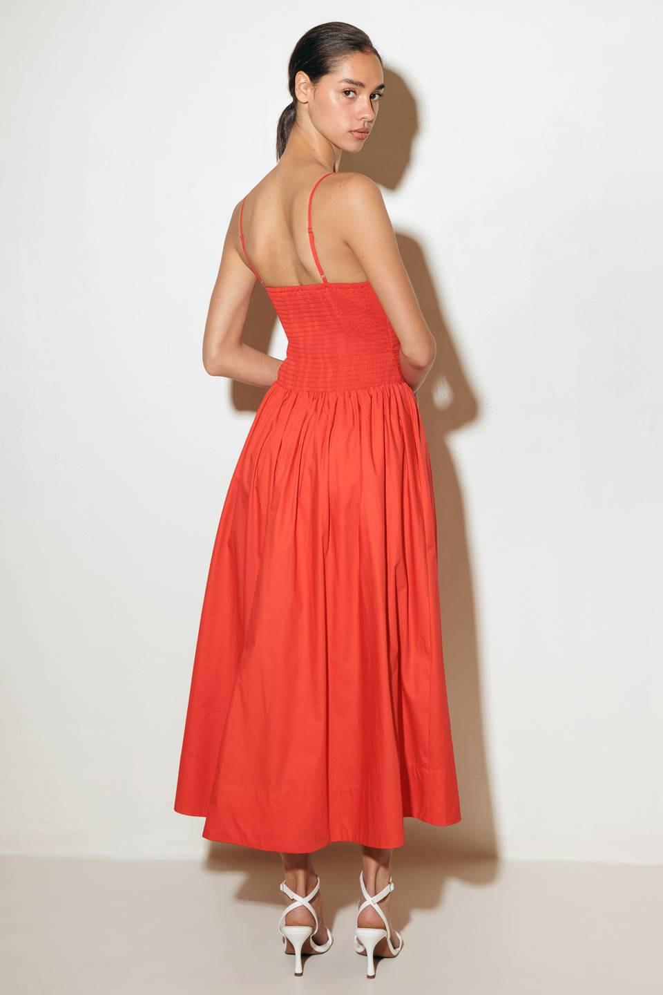 Move with Intention Red Woven Midi Dress, view 7 — Soul Flow Apparel