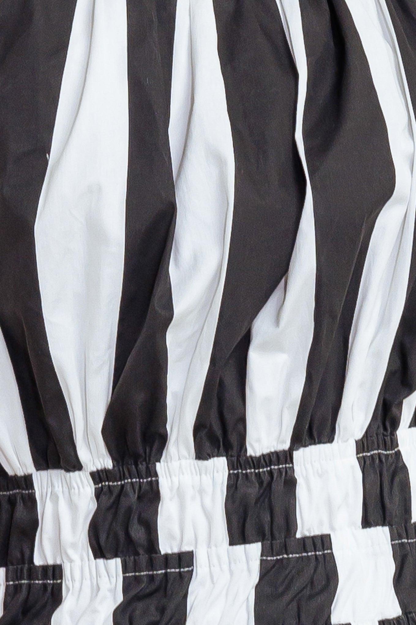 Luxe Linear Striped Woven Midi Dress in black white, fabric swatch — Soul Flow Apparel