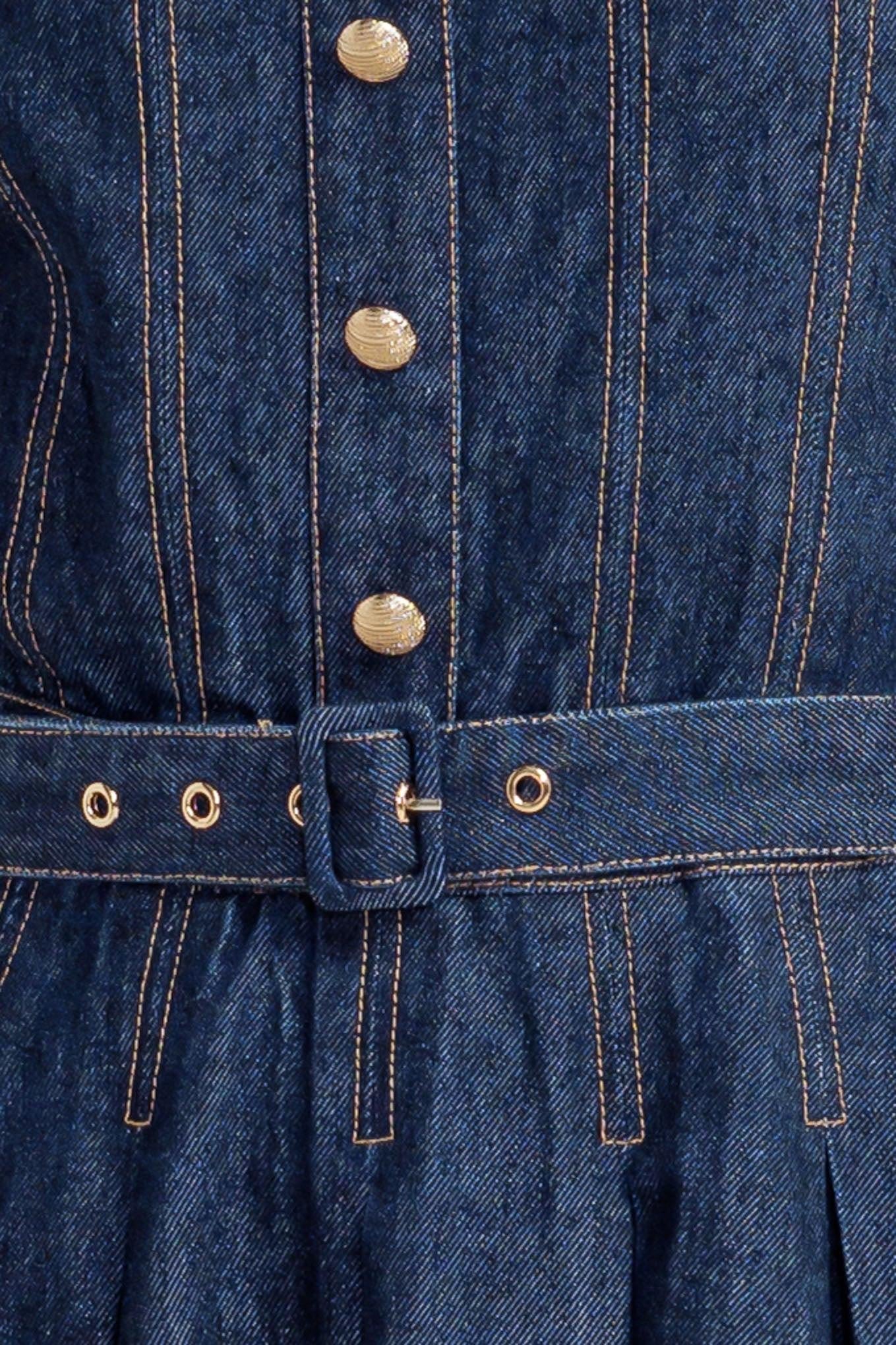 Moonlight Serenade Denim Midi Dress in indigo, fabric swatch — Soul Flow Apparel