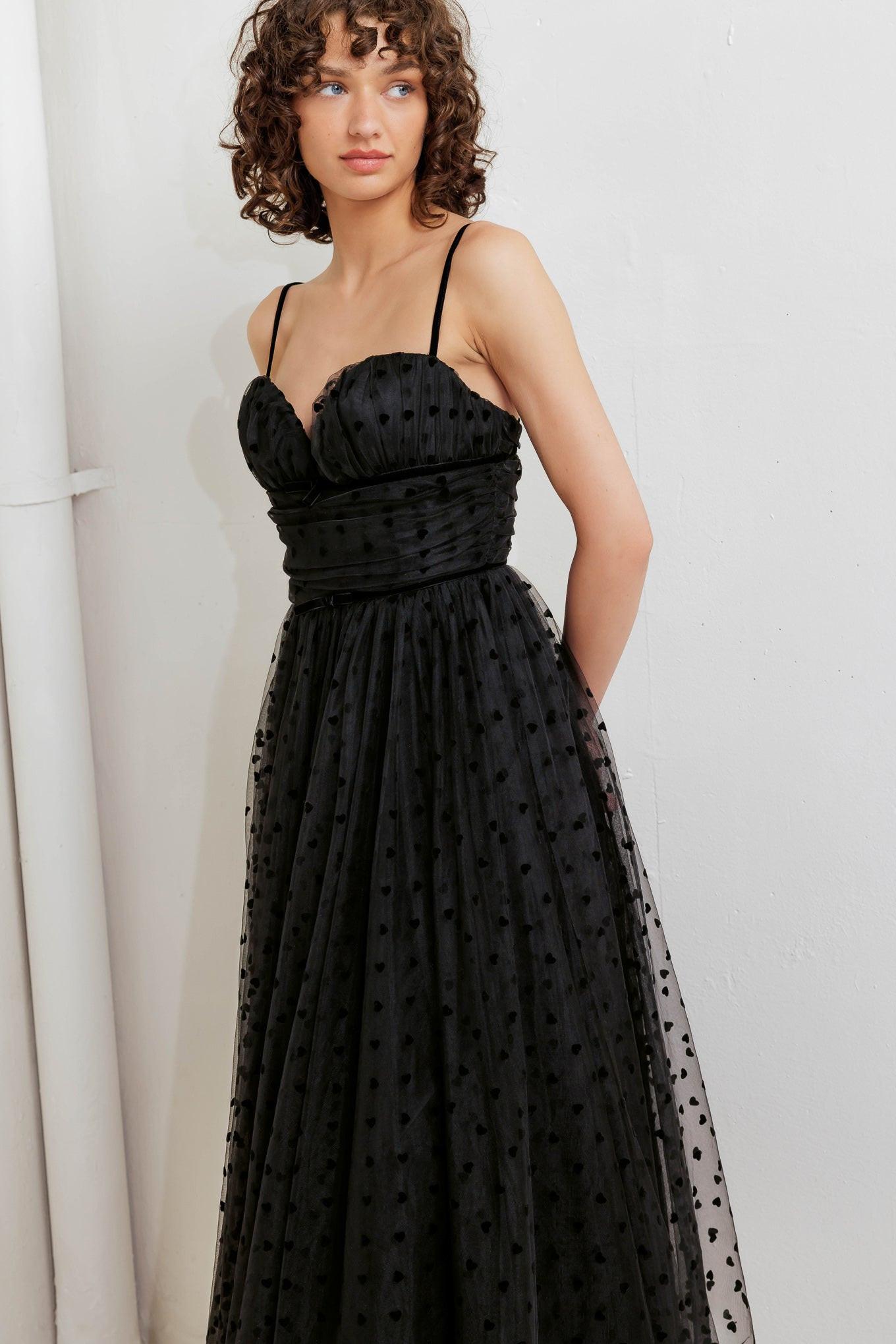 Heart Dot Ballet Tulle Midi Dress in black, view 5 — Soul Flow Apparel