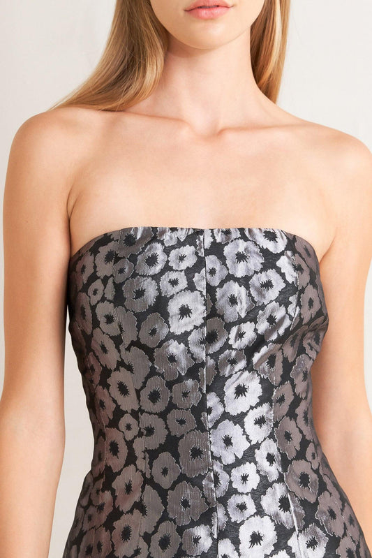 Shine on Me Woven Jacquard Mini Dress in black silver, view 7 — Soul Flow Apparel