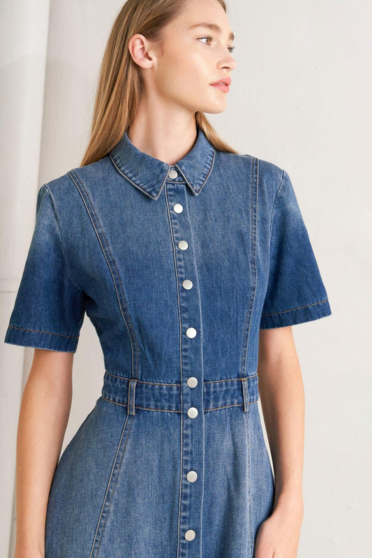 Elegant Touch Denim Midi Dress in medium, view 6 — Soul Flow Apparel