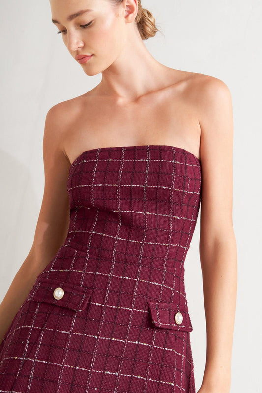 Tweed Doll Wine Woven Mini Dress, view 6 — Soul Flow Apparel