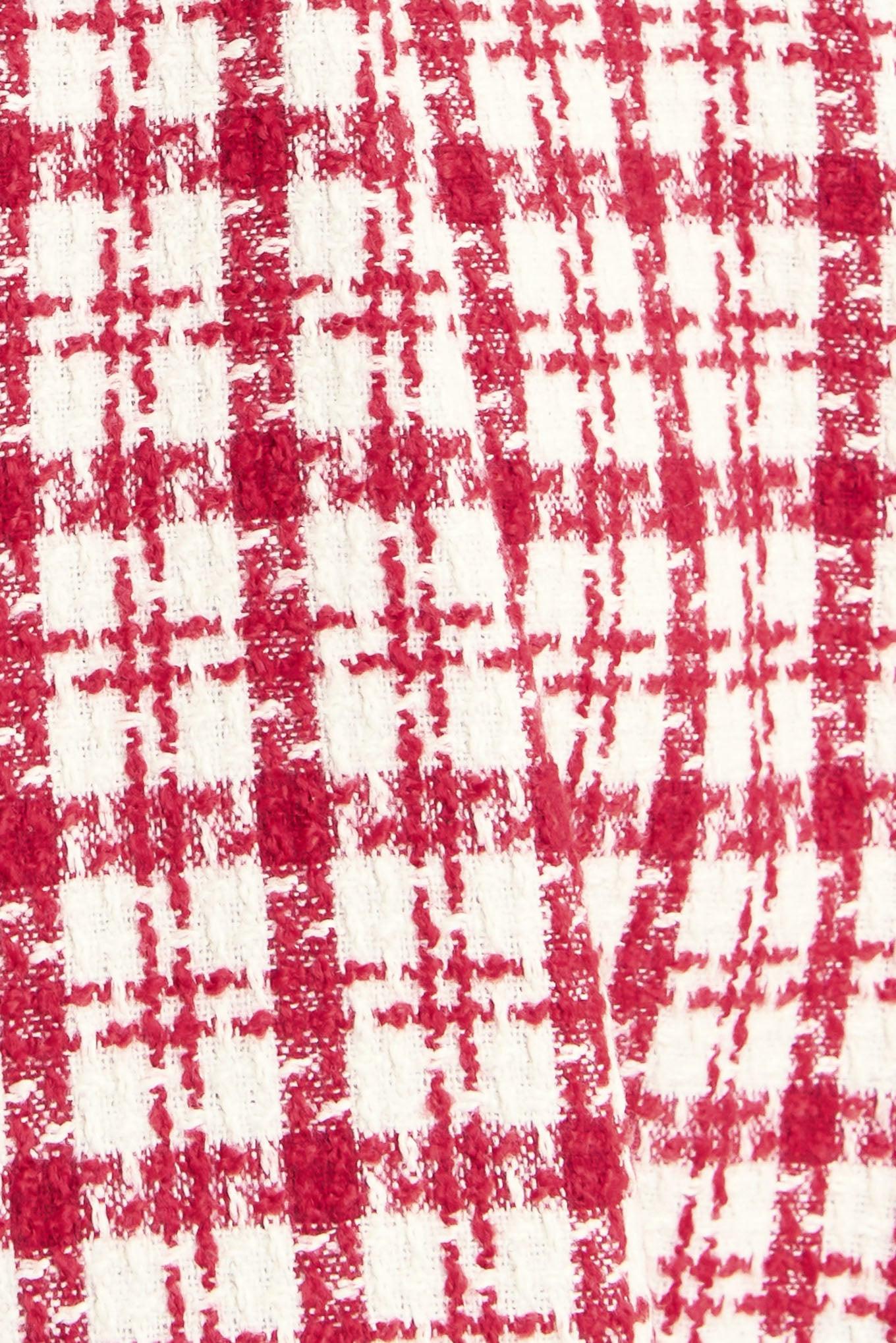 Cherry Check Tweed Mini Dress in red, fabric swatch — Soul Flow Apparel