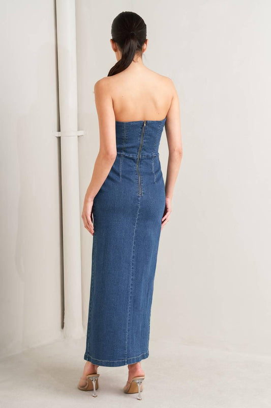 Raw Echo Denim Midi Dress, view 6 — Soul Flow Apparel
