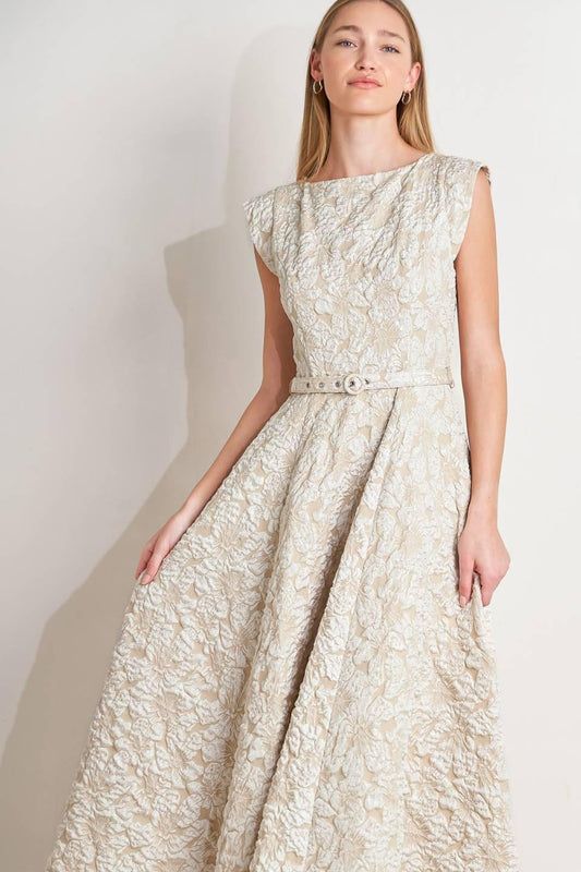 Statement in Ivory Woven Midi Dress, view 2 — Soul Flow Apparel