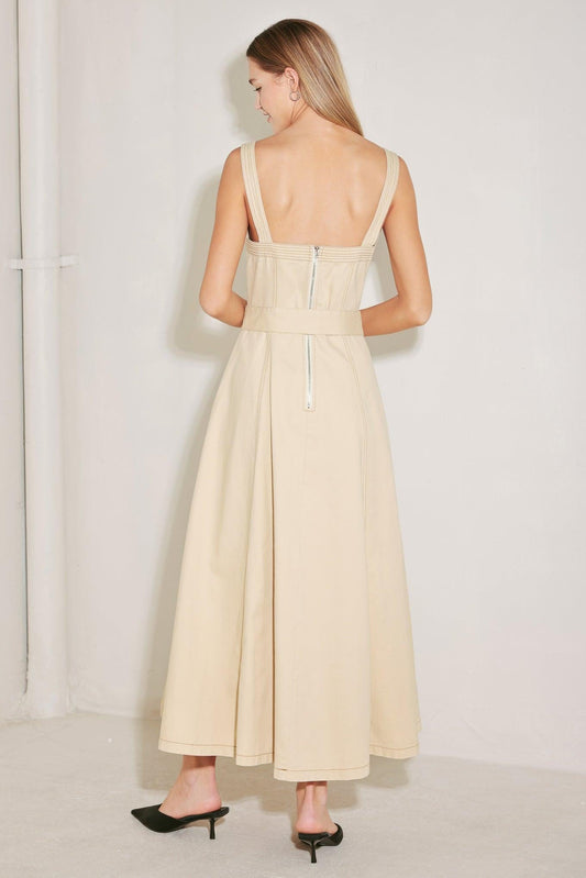 Elevated Neutral Woven Midi Dress, view 6 — Soul Flow Apparel