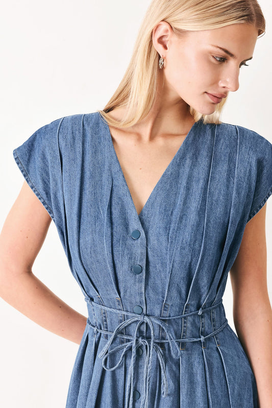 Midnight Flow Denim Midi Dress in indigo, view 5 — Soul Flow Apparel