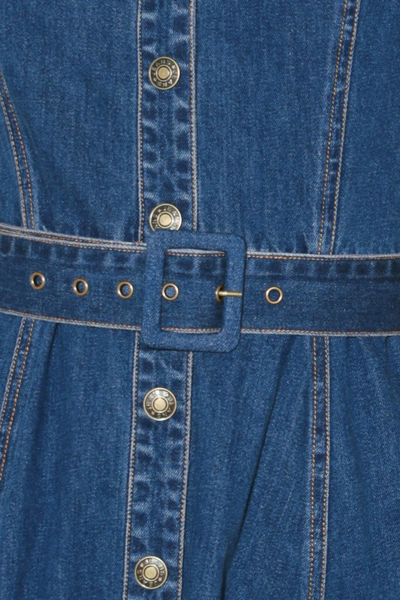 Saturn Street Denim Midi Dress in indigo, fabric swatch — Soul Flow Apparel
