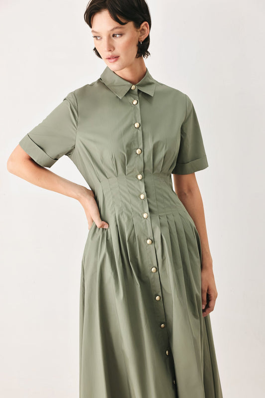 Countryside Charm Woven Midi Dress in olive, view 4 — Soul Flow Apparel