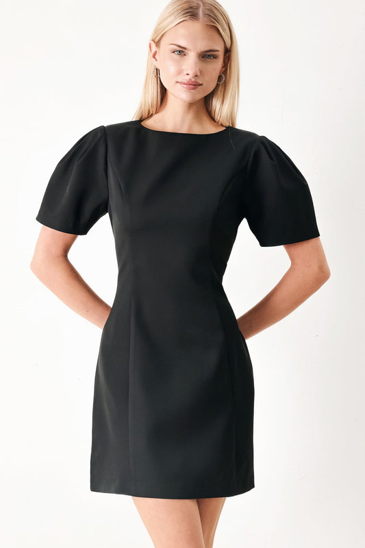 Black Midnight Woven Mini Dress, view 2 — Soul Flow Apparel