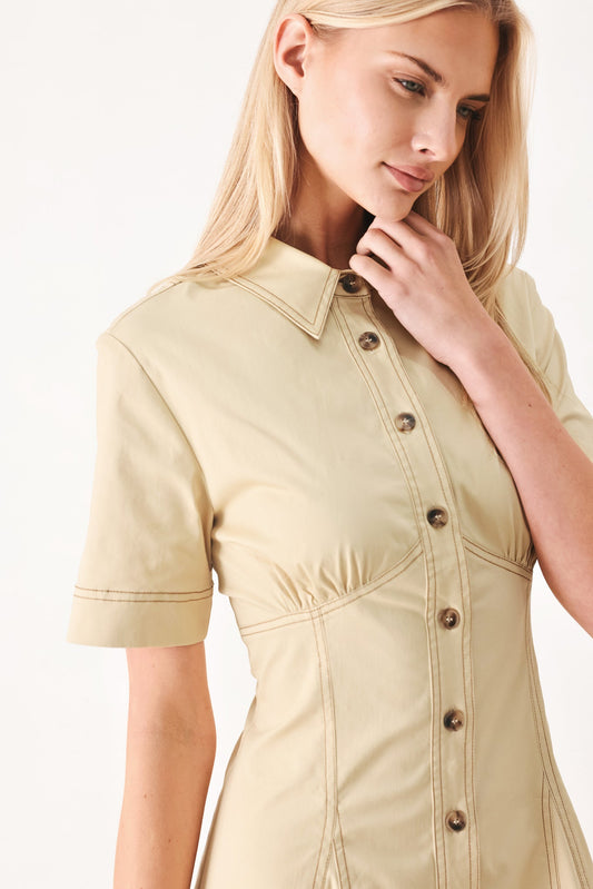 Trend Icon Woven Midi Dress in khaki, view 3 — Soul Flow Apparel