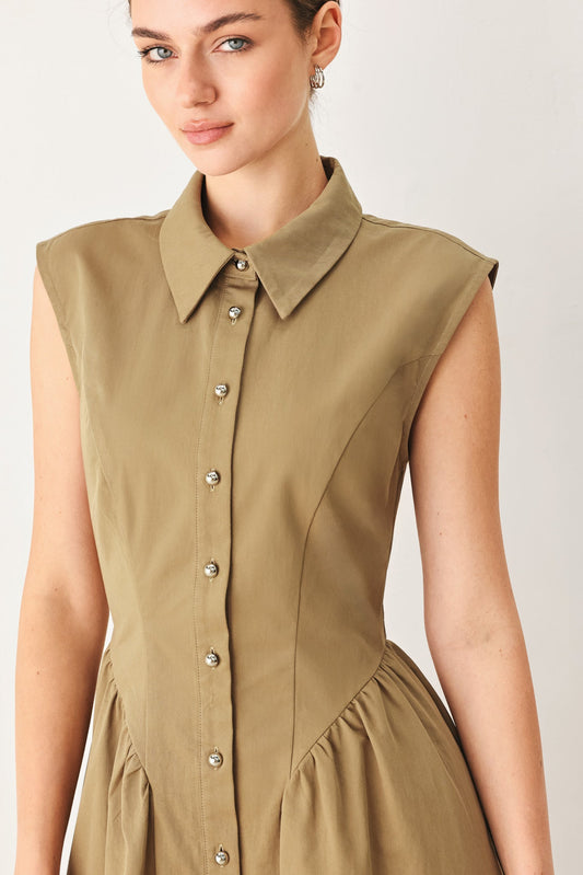MOCHA MUSE WOVEN MIDI DRESS