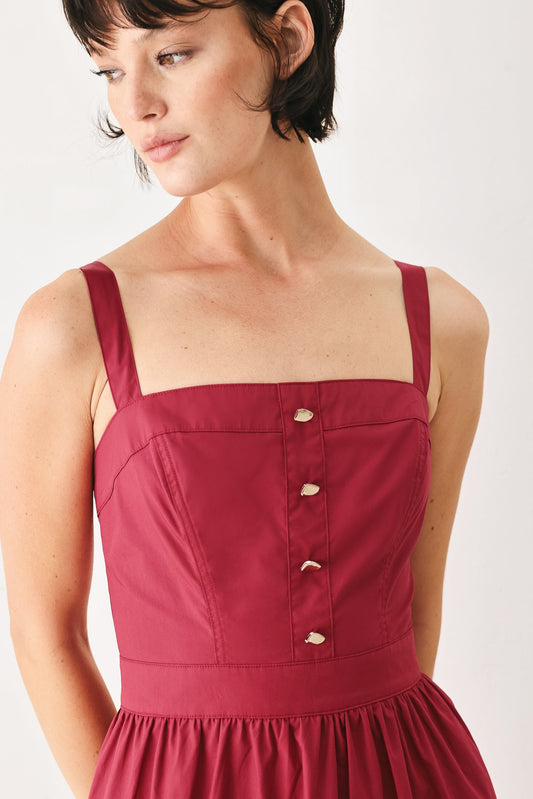 Berry Romance Woven Midi Dress in burgundy, view 5 — Soul Flow Apparel