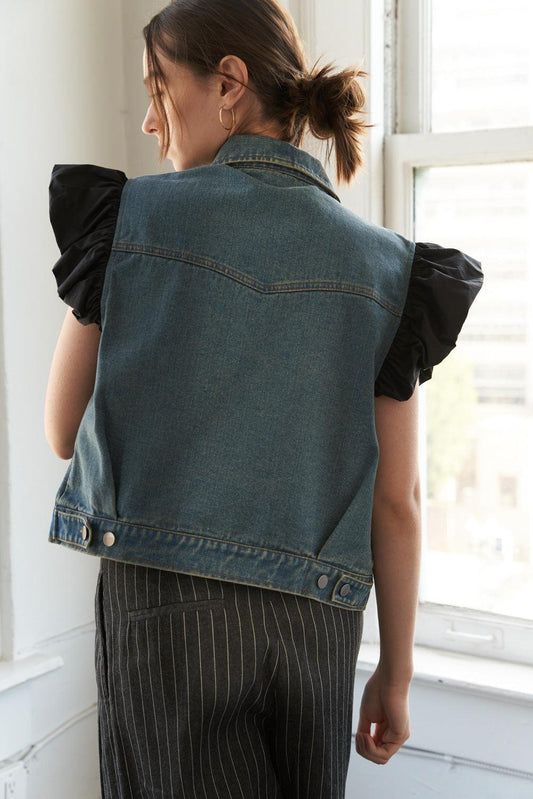Authentic Moments Denim Vest in medium indigo, view 2 — Soul Flow Apparel