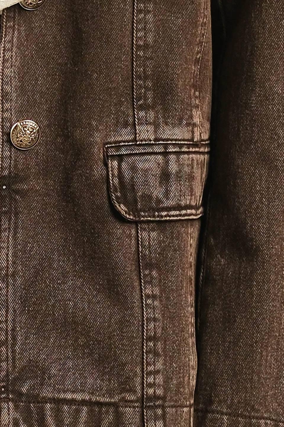 Daring Confidence Denim Blazer in brown, fabric swatch — Soul Flow Apparel